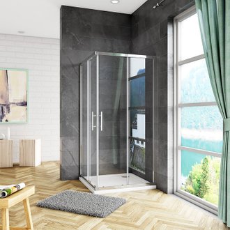 Cabine de douche carrée 80x80x185cm avec receveur de douche blanc, cabine de douche coulissante, 6mm verre anticalcaire