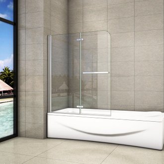 Pare-baignoire 100x140cm pivotant 180° , écran de baignoire en 6mm verre anticalcaire avec une poignée en Inox