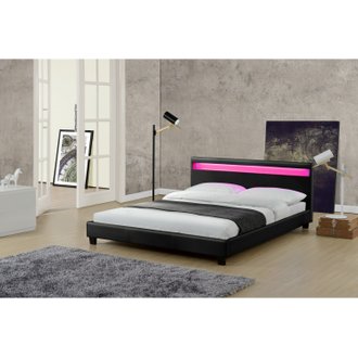 Cadre de lit à Led simili cuir BELAIR - 160 x 200 cm - noir