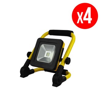 Lot de 4 Projecteurs de Chantier LED Rechargeable - 19,5 x 16,2 x 26 cm - 10W - jaune & noir