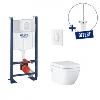 Pack Bâti support Rapid SL PROJECT- cuvette WC sans bride EURO - plaque blanche + porte balai de WC offert