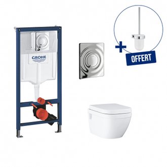 Pack Bâti support Solido - cuvette WC sans bride EURO CERAMIC - plaque + porte balai de WC offert