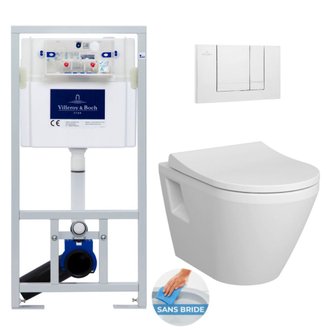 Pack WC Bâti-support Viconnect + WC sans bride Vitra Integra + Abattant frein de chute + Plaque Blanche