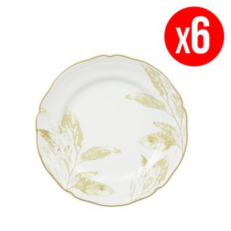 Set de 6 assiettes à dessert "Sur la branche" - Ø 19.5 cm - blanc et doré