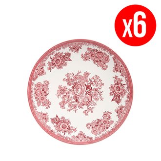 Set de 6 assiettes à dessert "Toile de printemps" - Ø 21 cm - blanc et rose