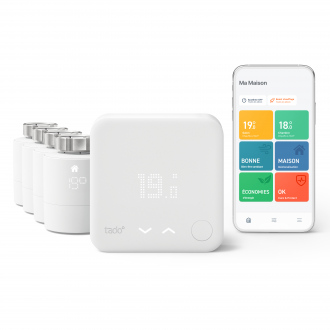 Thermostat Intelligent et connecté filaire - Kit de démarrage V3+ et 4 têtes thermostatiques connectées