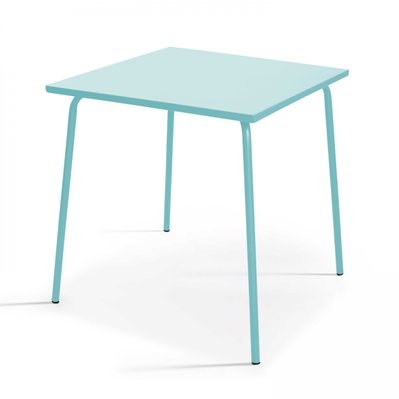Table de jardin carrée en métal turquoise 70cm - Palavas - 108411 - 3663095117748