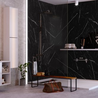 KOBERT IN - Kit de 2 panneaux muraux douche, marbre noir, 120x120 cm, série Infinite