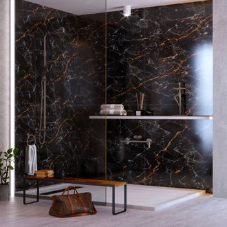KOBERT IN - Kit de 2 panneaux muraux douche, marbre noir, 120x120 cm, série Promise