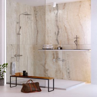 KOBERT IN - Kit de 2 panneaux muraux douche, marbre beige, 120x120 cm, série Sabana