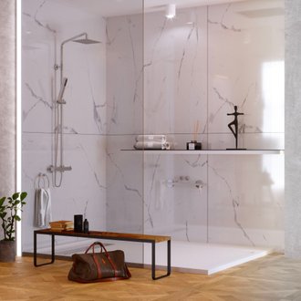 KOBERT IN - Kit de 2 panneaux muraux douche, marbre blanc, 120x120 cm, série Mud