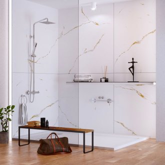 KOBERT IN - Kit de 2 panneaux muraux douche, marbre blanc, 120x120 cm, série Calacatta