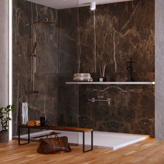 KOBERT IN - Kit de 2 panneaux muraux douche, marbre marron, 120x120 cm, série Emperador