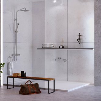 KOBERT IN - Kit de 2 panneaux muraux douche, pierre blanche, 120x120 cm, série Verona