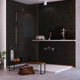 KOBERT IN - Kit de 2 panneaux muraux douche, pierre noire, 120x120 cm, série Manson