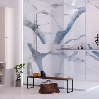 KOBERT IN - Kit de 2 panneaux muraux douche, marbre blanc, 120x120 cm, série Calacatta