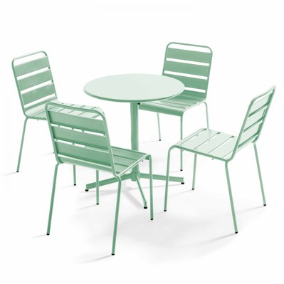 Ensemble table  de jardin ronde et 4 chaises en métal vert sauge 70 x 72 cm - 109198 - 3663095130297