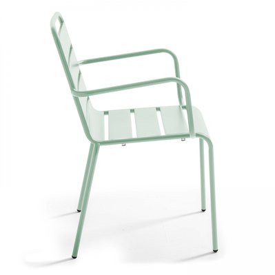 Ensemble table de jardin carrée et 4 fauteuils acier vert sauge 70 x 70 x 72 cm - 109186 - 3663095130174