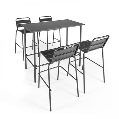 Ensemble table haute et 4 chaises de bar en métal gris 120 x 60 x 105 cm - 106896 - 3663095044921