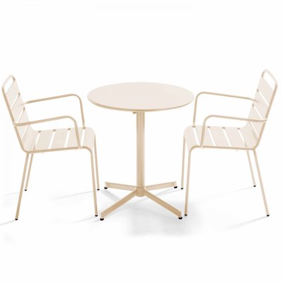 Ensemble table de jardin et 2 fauteuils métal ivoire 70 x 72 cm - 109176 - 3663095130075