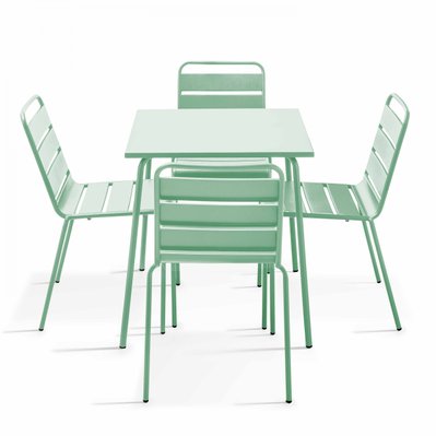 Ensemble table de jardin et 4 chaises en métal vert sauge 70 x 70 x 72 cm - 109182 - 3663095130136