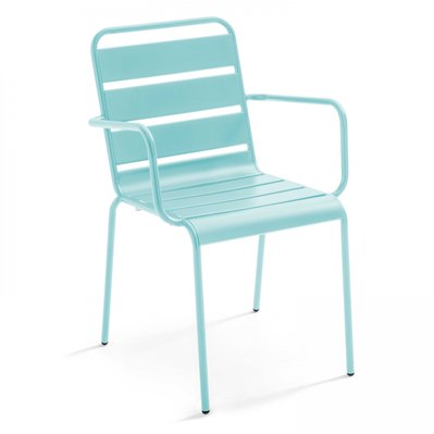 Ensemble table de jardin carrée et 4 fauteuils acier turquoise 70 x 70 x 72 cm - 109187 - 3663095130181
