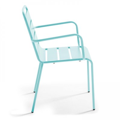 Ensemble table de jardin carrée et 4 fauteuils acier turquoise 70 x 70 x 72 cm - 109187 - 3663095130181