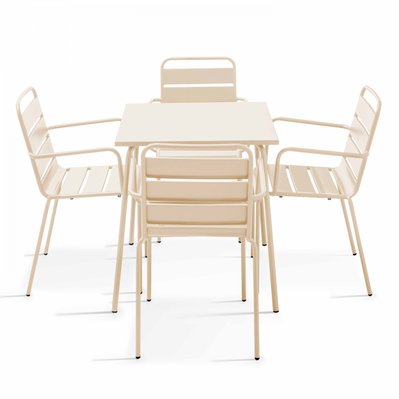 Ensemble table de jardin carrée et 4 fauteuils acier ivoire 70 x 70 x 72 cm - 109188 - 3663095130198