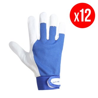 Pack de 12 gants de travail L2721 - cuir de chèvre - bleu/blanc