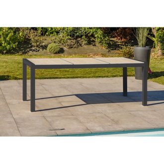 Table de jardin Venise - 195 x 90 cm - aluminium & céramique - gris anthracite & beige