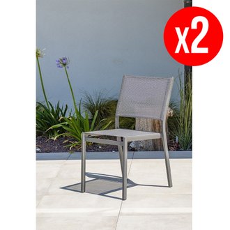 Pack de 2 chaises de jardin Stockholm empilables - aluminium & textile - gris anthracite