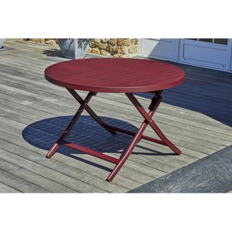 Table de jardin pliante ronde Marius - aluminium - Ø 110 cm - rouge carmin