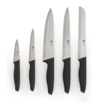 Bloc 5 couteaux de cuisine ADVANTAGE - avec support - noir