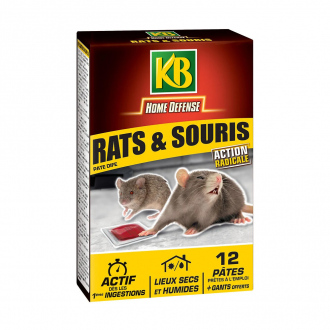 Raticide souricide KB Home Defense - pâtes prêtes à l'emploi - 12 x 10g 