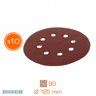 10 discos abrasivos perforados autoadhesivos - Grano 80 - Ø 125 mm