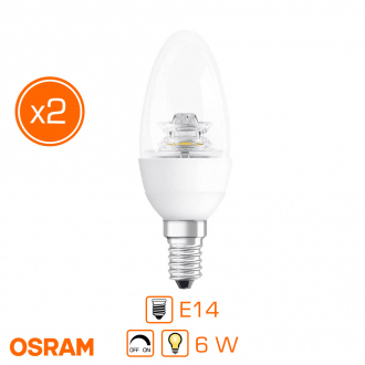 Lot de 2 ampoules LED - E14 - 6 W / 40 W - forme flamme - blanc chaud - dimmable 