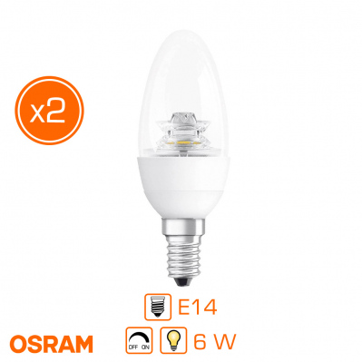 Lot de 2 ampoules LED flamme dimmable - E14 - 6W (équivalent 40W) - Blanc chaud - 2x4052899900899 - 