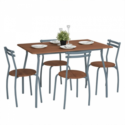 Ensemble table et 4 chaises design industriel - Marron